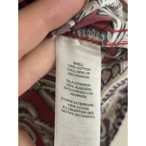 Chicos 1 Medium No Iron Button Up Collared Shirt Paisley Floral‎ Red Tan White - Picture 3 of 4